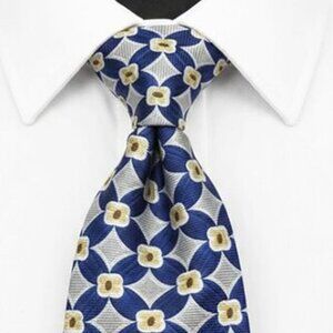 Cerruti 1881 Silk Tie France Geometric Art Office Wedding Formal Blue Gray